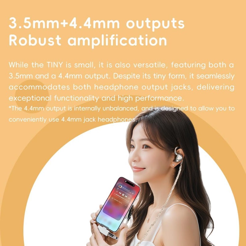 FiiO /Snowsky Tiny Portable DAC & Headphone Amplifier, Hi-Res USB DAC, PEQ Precision Tuning, PCM 384kHz/DSD256 Decoding, Android App/Web Control (3.5mm + 4.4mm Outputs,Tiny B Gold) - Image 5